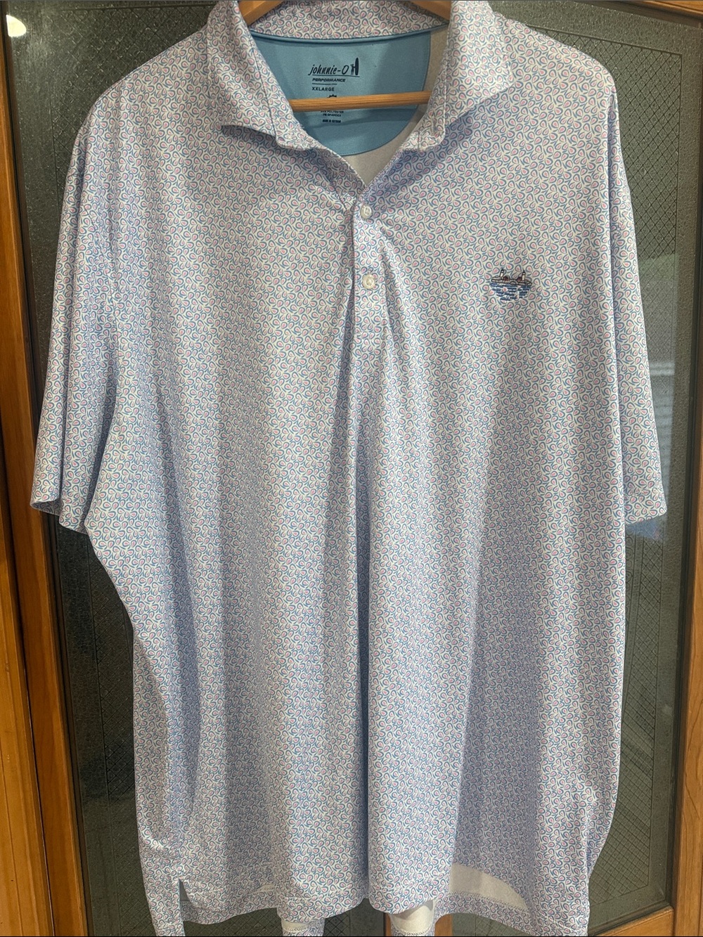johnnie-O Light Blue Microprint Golf Polo Tennis Shirt XXL